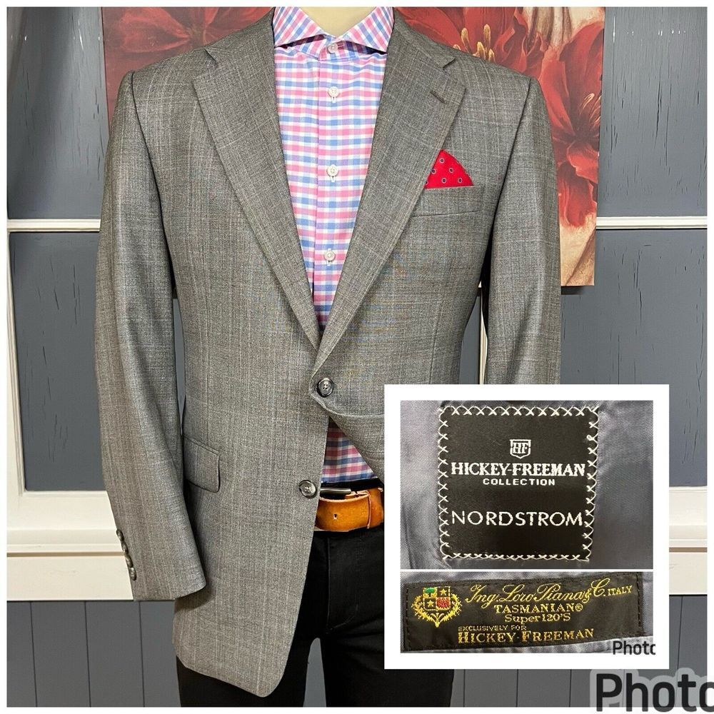 Hickey Freeman + Loro Piana‎ Suit Jacket Mens 41R Boardroom Gray Wool Sport Coat